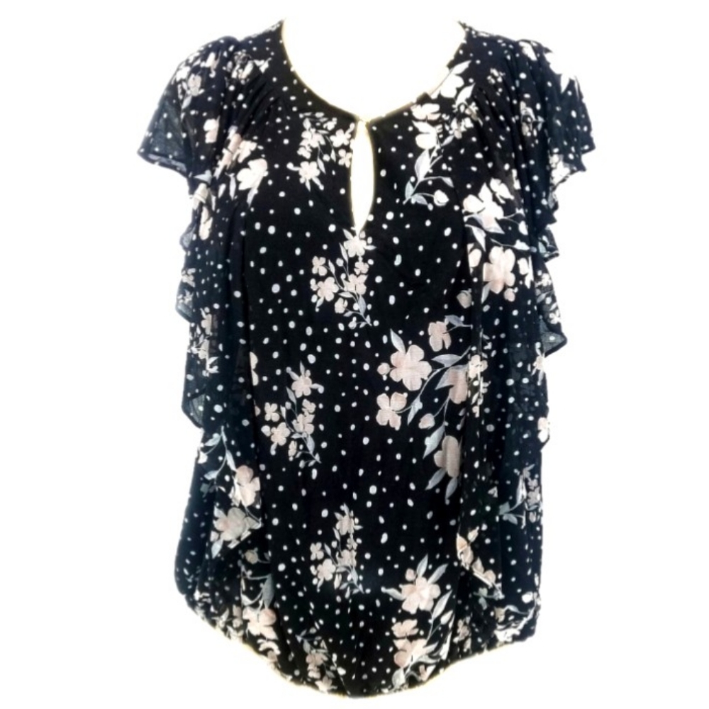 41 Hawthorn Black Floral Ruffle Blouse

Sz S